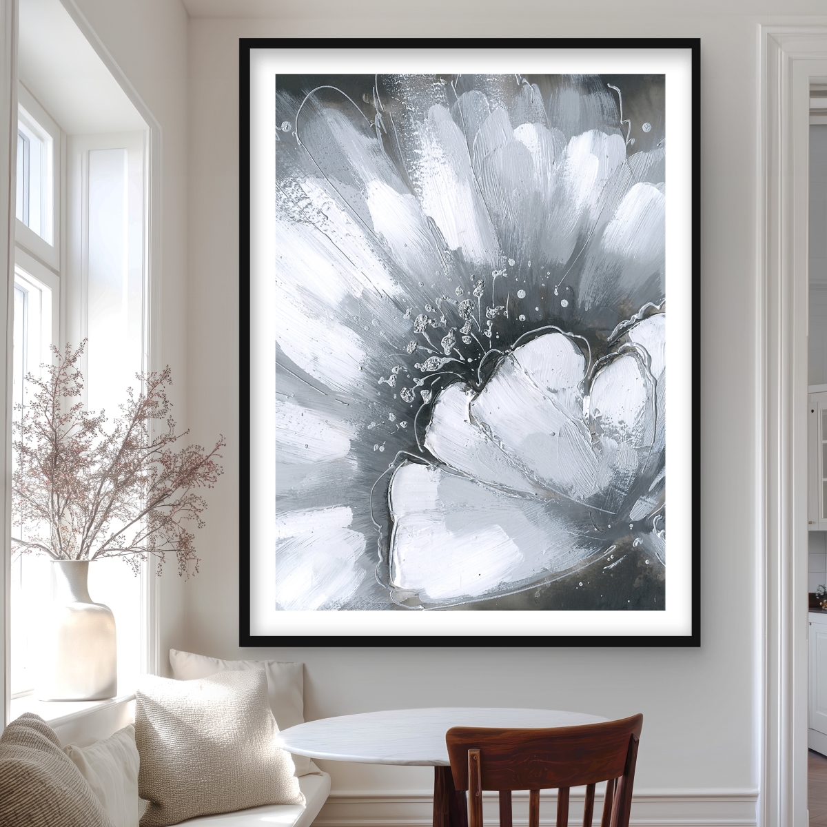 C1FM3648B3PP92 36 x 48 in. Ghost Flower - White Framed Matted Print Wall Art - Home Decor Art