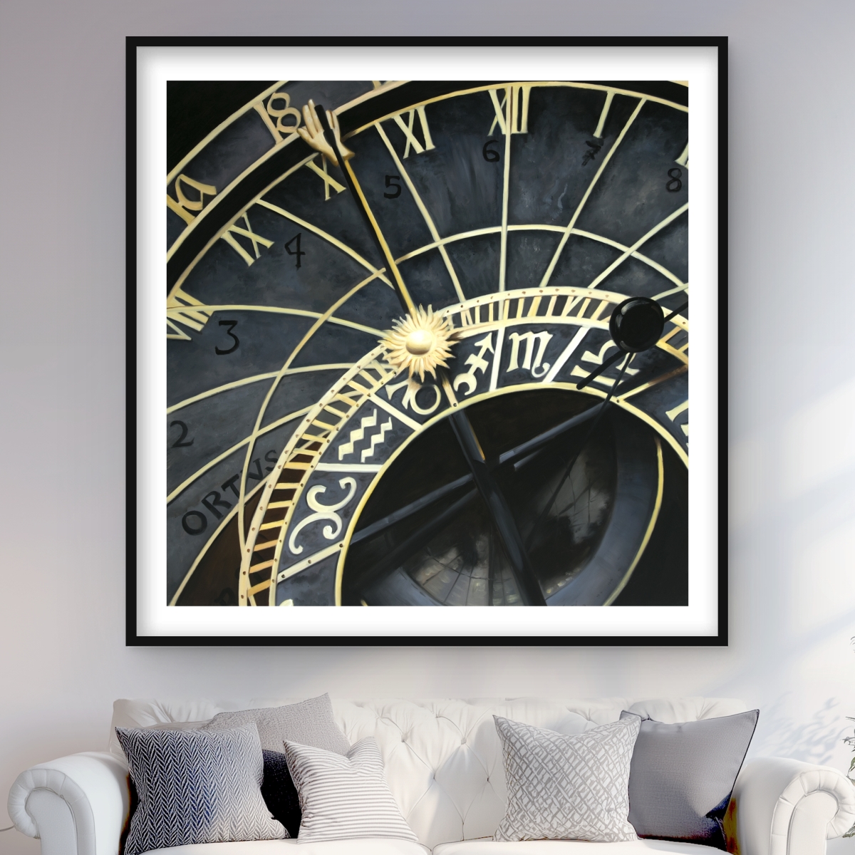 C1FM4848KO8Z3N 48 x 48 in. Astrologic Clock - Hyperrealist Framed Print Wall Art for Home Decor