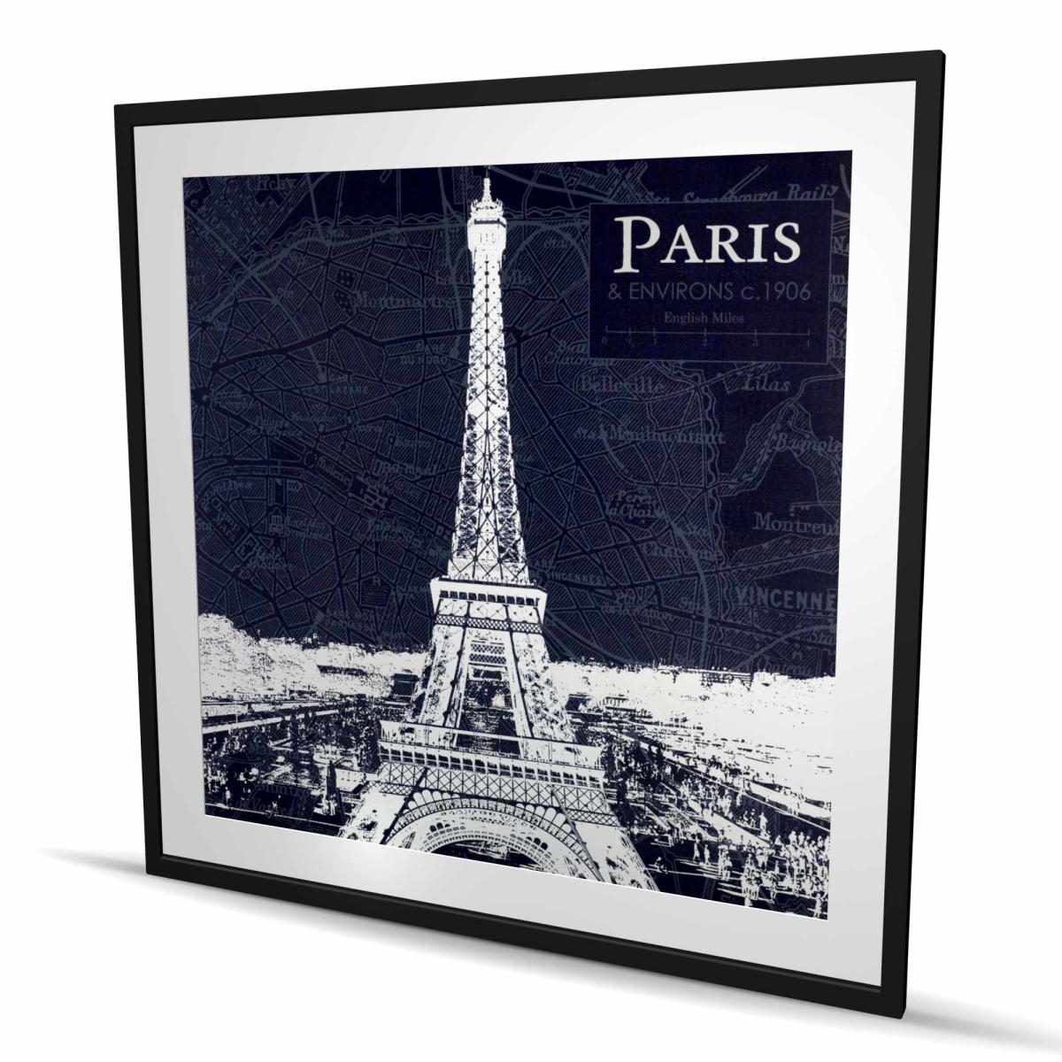C1FM4848T11Y9L 48 x 48 in. Paris Blue Print & Eiffel Tower - Framed Matted Print Wall Art
