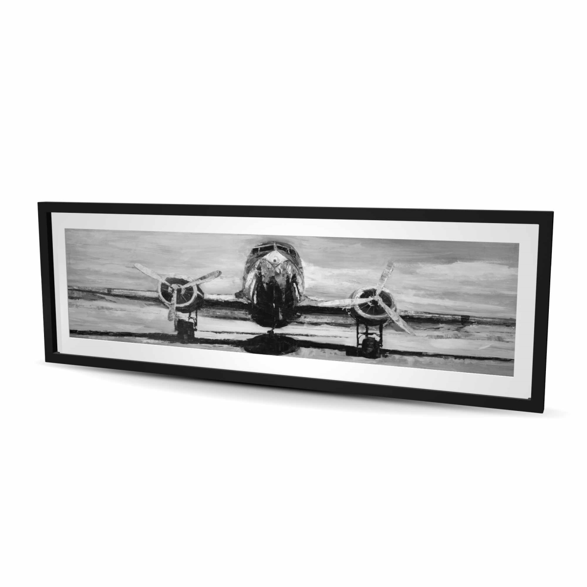 C1FM2060T1NL1L Grayscale Plane - Transportation Gray Framed Matted Print Wall Art - 20 x 60 in.