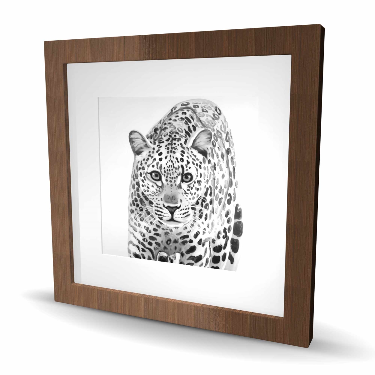 C1FM1616LIB2XO 16 x 16 in. Leopard Ready To Attack - Framed Matted Print Wall Art - Wildlife Art