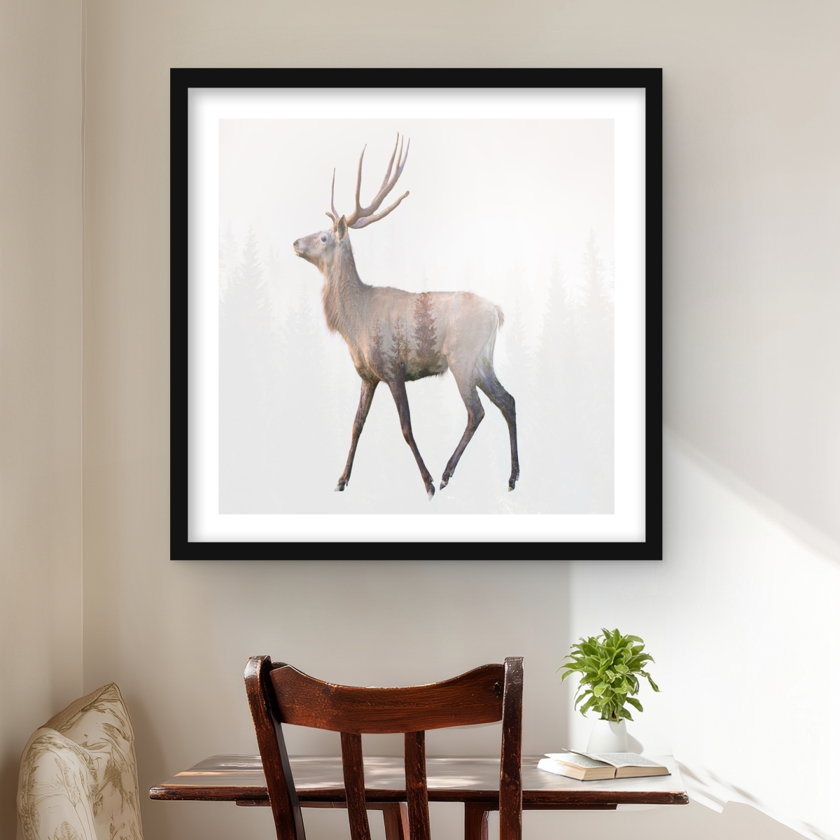 C1FM2424HFLC5B 24 x 24 in. Deer & Forest Rustic Gray Framed Matted Print Wall Art - Home Decor
