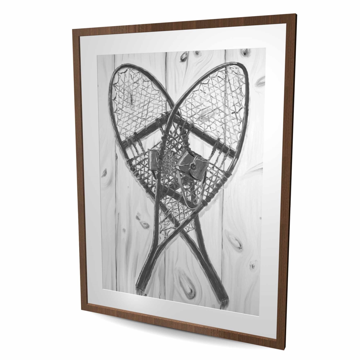C1FM3648PBBU18 36 x 48 in. Vintage Monochrome Wood Snowshoes Wall Art - Black Rustic Print