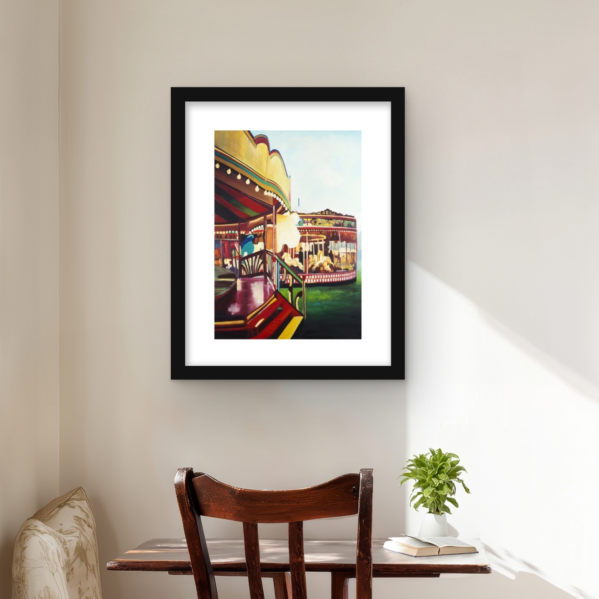 C1FM1620IT1EPT 16 x 20 in. Carousel in a Carnaval - Framed Matted Print Wall Art for Home Decor
