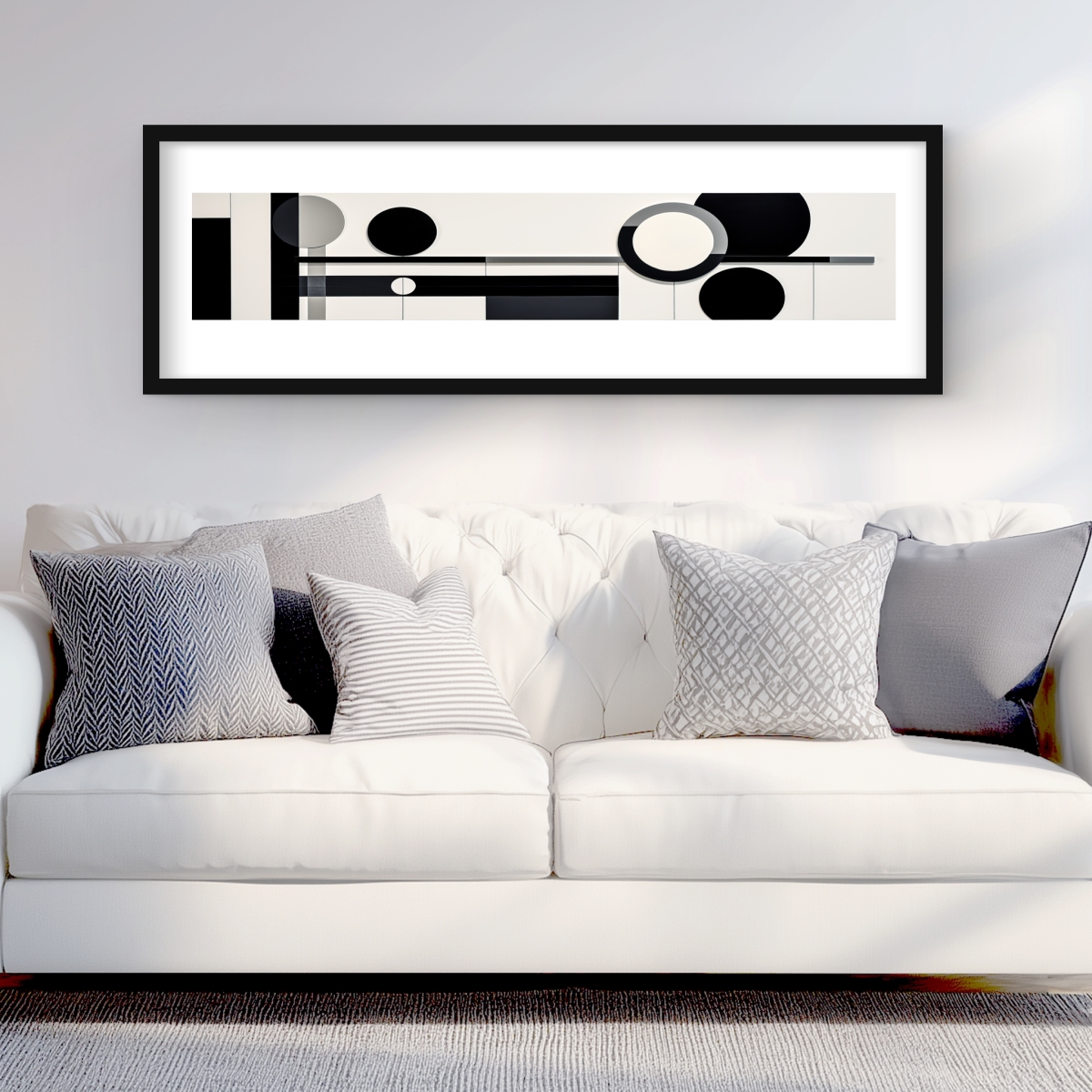 C1FM1648GINXAV 16 x 48 in. Balance - Black Pattern Framed Matted Print Wall Art for Home Decor