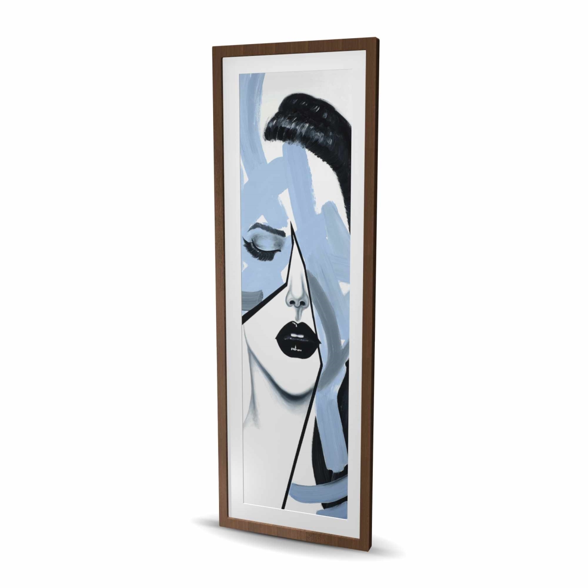 C1FM2060NU1OVC 20 x 60 in. Abstract Blue Woman Portrait - Romantic Black Framed Print Wall Art