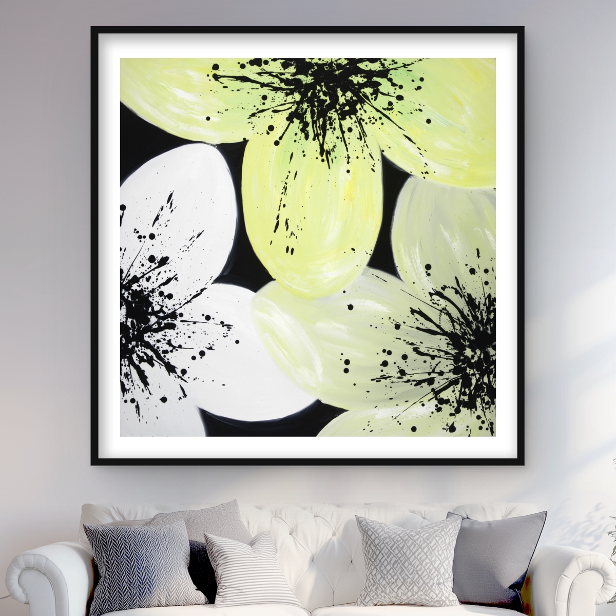 C1FM4848HV40GQ 48 x 48 in. White & Yellow Petals - Floral Black Framed Print Wall Art for Decor
