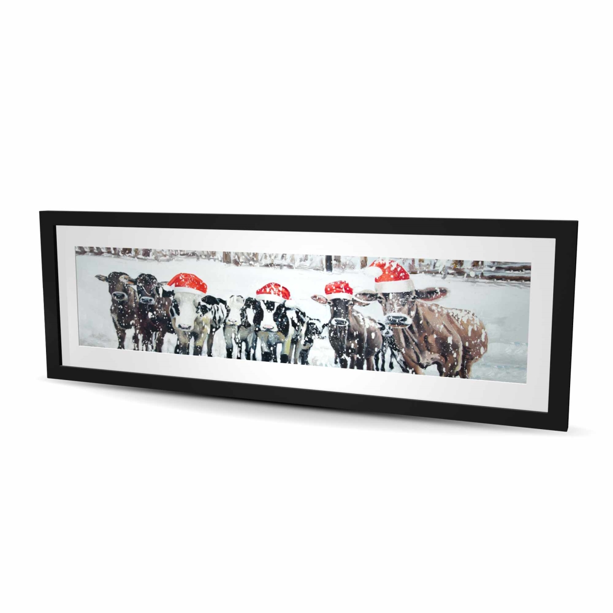 C1FM1648XJUID6 16 x 48 in. Curious Christmas Cows - Rustic Framed Print Wall Art for Home Decor