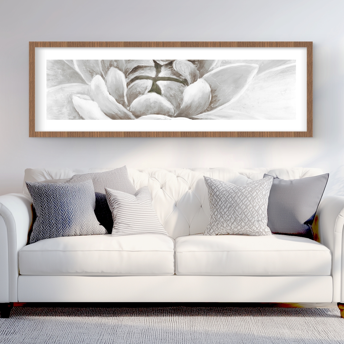 C1FM20602N4I85 20 x 60 in. Delicate White Chrysanthemum - Modern Framed Matted Print Wall Art
