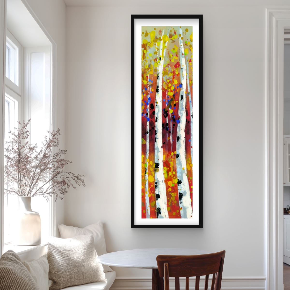 C1FM2060QFO5CG 20 x 60 in. Colored Birches - Contemporary Trees Framed Matted Print Wall Art