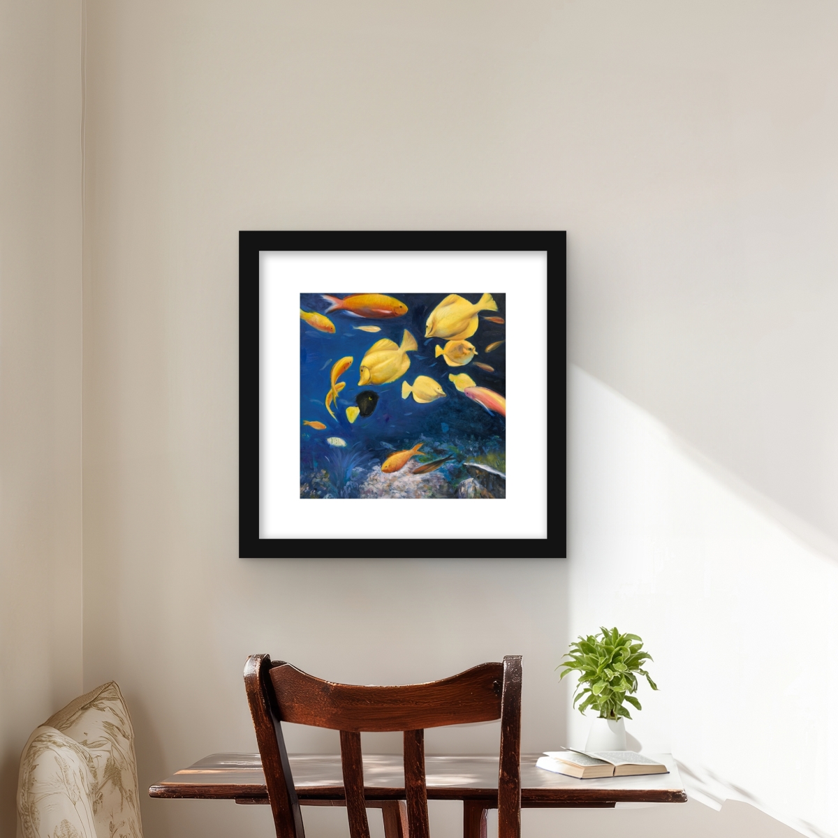 C1FM1616HBB1WS 16 x 16 in. Fish Under the Sea - Framed Matted Print Wall Art - Home Decor Art