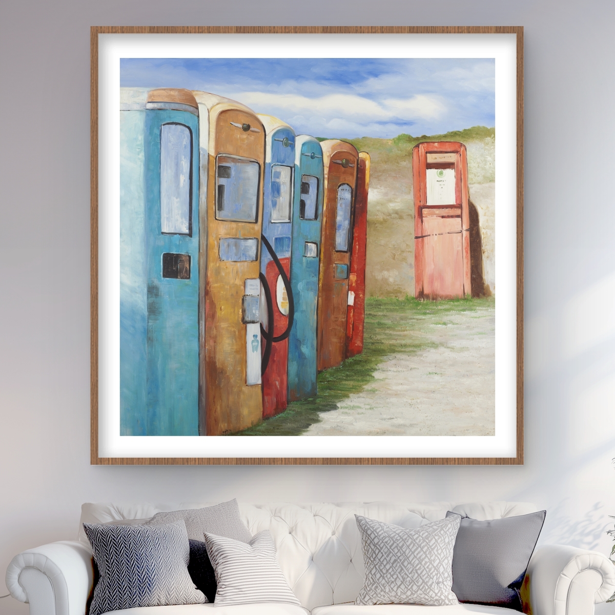 C1FM4848RVUSRA 48 x 48 in. Old Gas Pumps - Framed Matted Print Wall Art - Still Life Home Decor