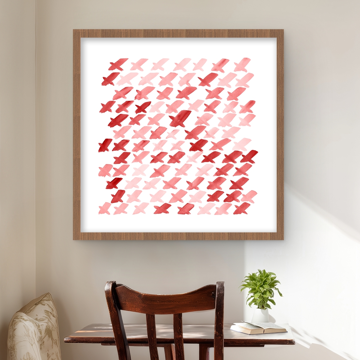 C1FM2424FSA2W3 24 x 24 in. x Red Pattern - Framed Matted Print Wall Art - Abstract Home Decor