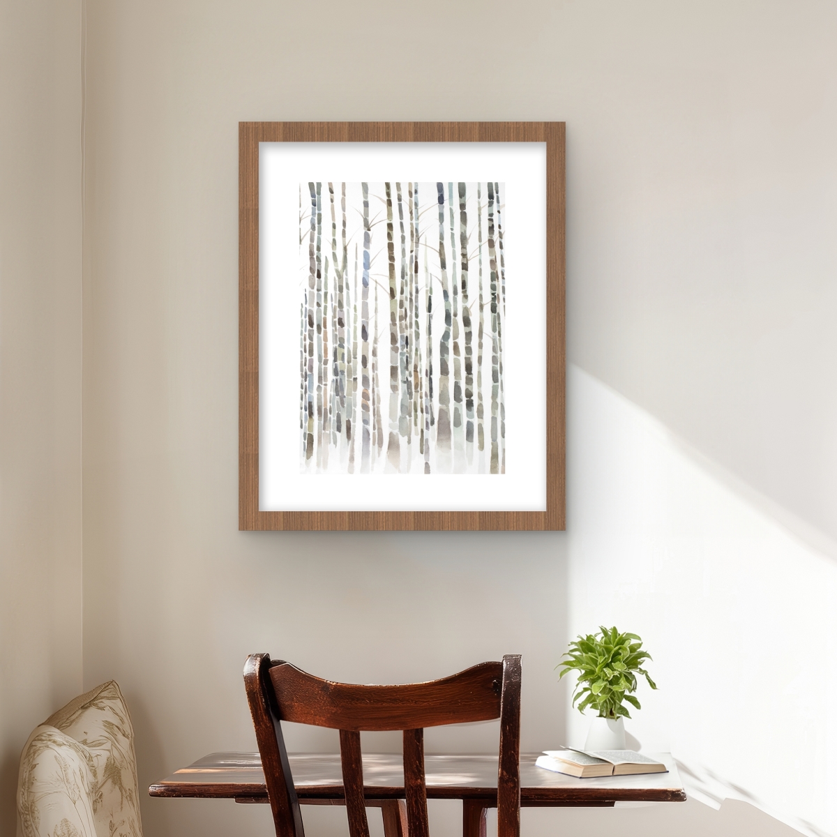 C1FM1620FQKYL8 16 x 20 in. Birch Trees Forest - Framed Matted Print Wall Art - Bedroom Decor