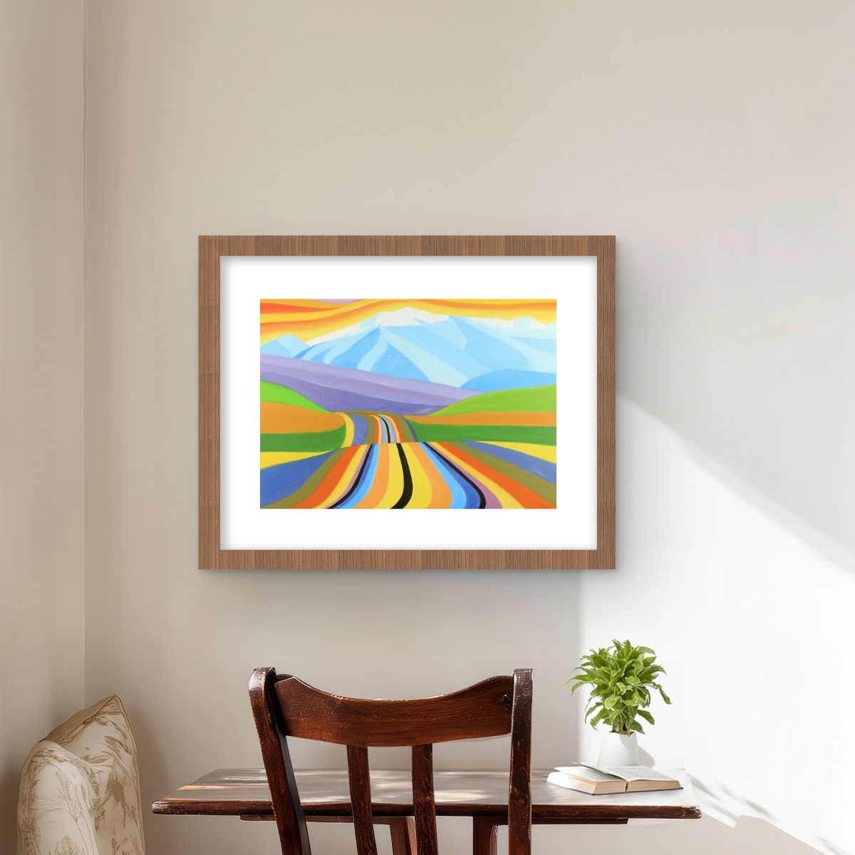 C1FM16205SP513 16 x 20 in. Mountain Road Multicolored - Modern Mountains Framed Print Wall Art