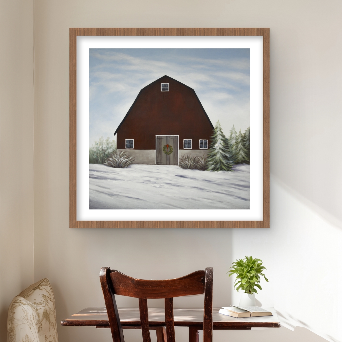 C1FM2424TPGSX0 24 x 24 in. It Winter on the Farm - Seasons Farmhouse Framed Print Wall Art