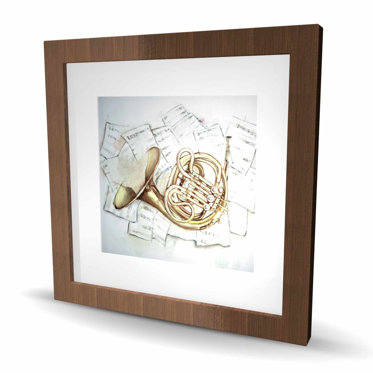 C1FM1616QXZQGO 16 x 16 in. Horn On Music Sheet - Framed Matted Print Wall Art for Home Decor