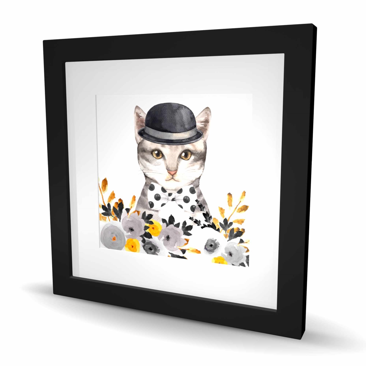 C1FM1616RBKB03 16 x 16 in. Chic Cat - Framed Matted Print Wall Art for Kids Bedroom Decor
