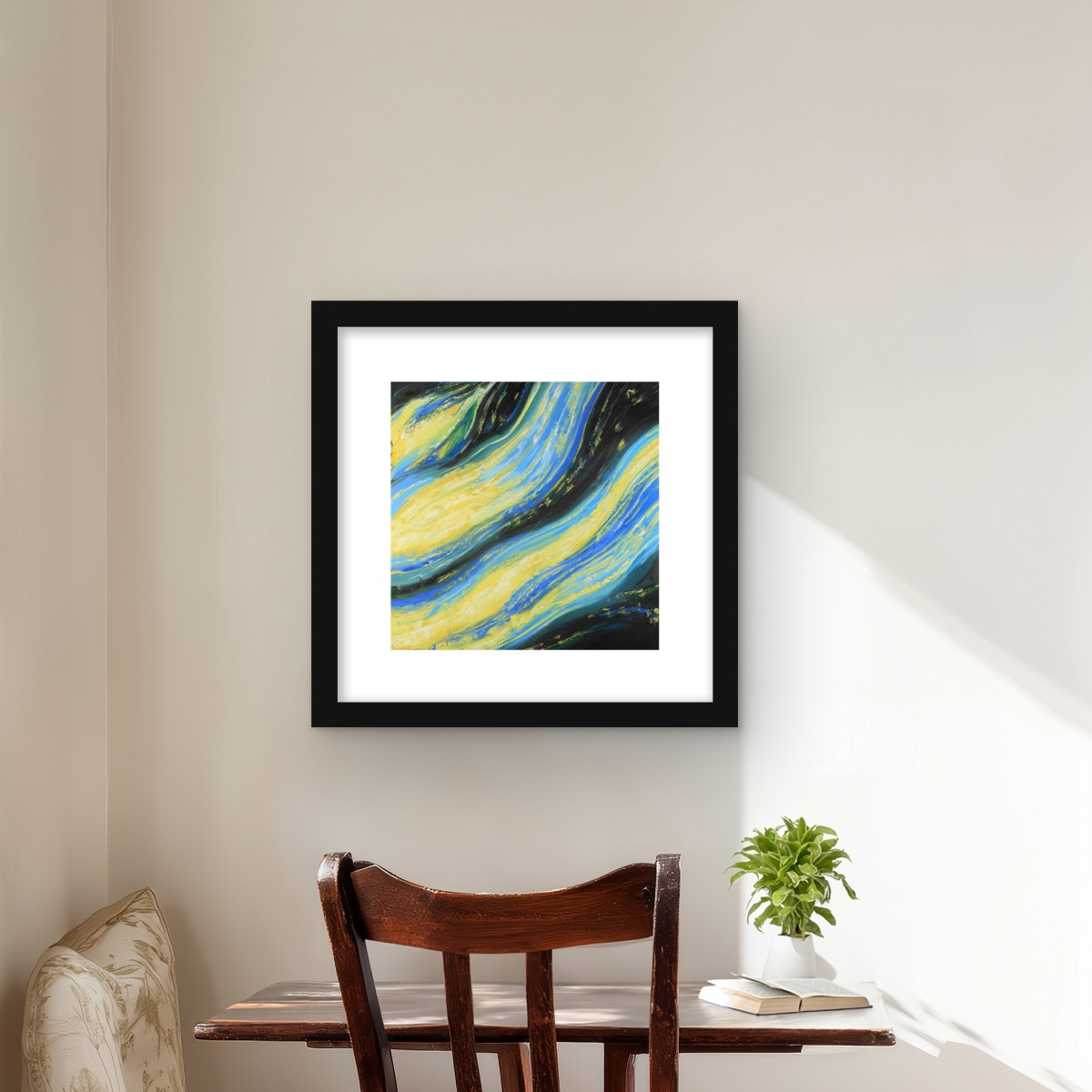 C1FM1616RRF70C 16 x 16 in. Liquid Magic Wave - Yellow Framed Matted Print Wall Art - Home Decor