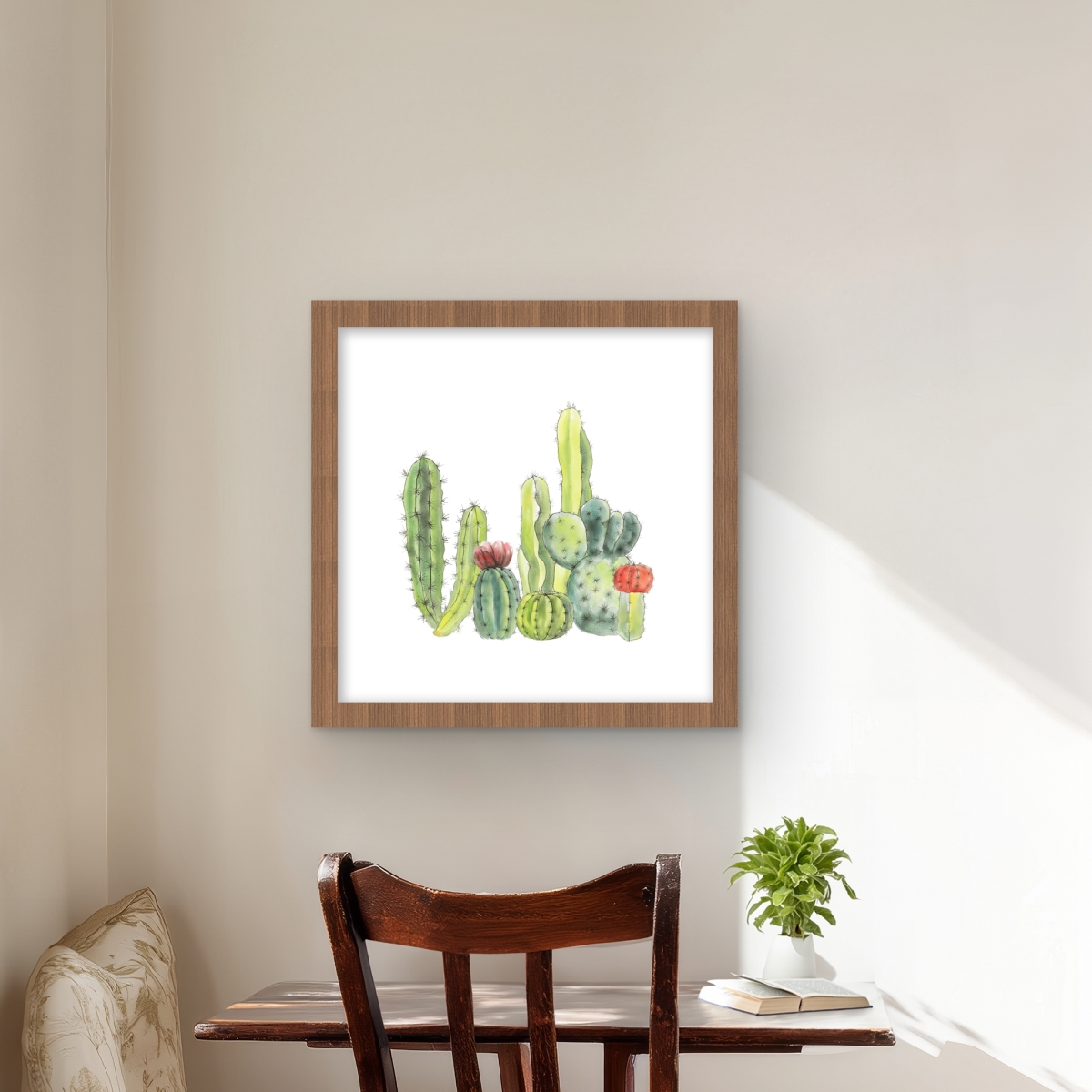 C1FM1616S5SCQQ 16 x 16 in. Small Cactus - Green Kitchen Framed Matted Print Wall Art for Decor