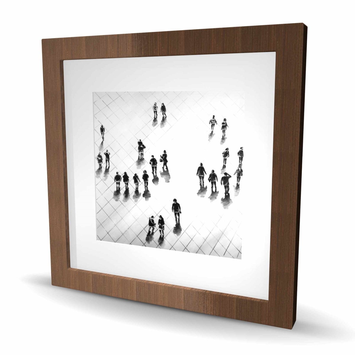 C1FM1616SEKLXG 16 x 16 in. Overhead View of People on the Street - Black Framed Print Wall Art