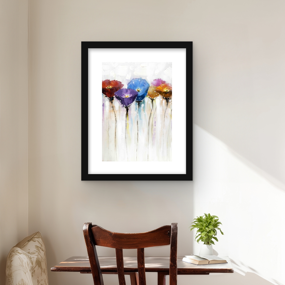 C1FM1620SACIHE 16 x 20 in. Colorful Flowers - Beige Floral Framed Print Wall Art for Home Decor