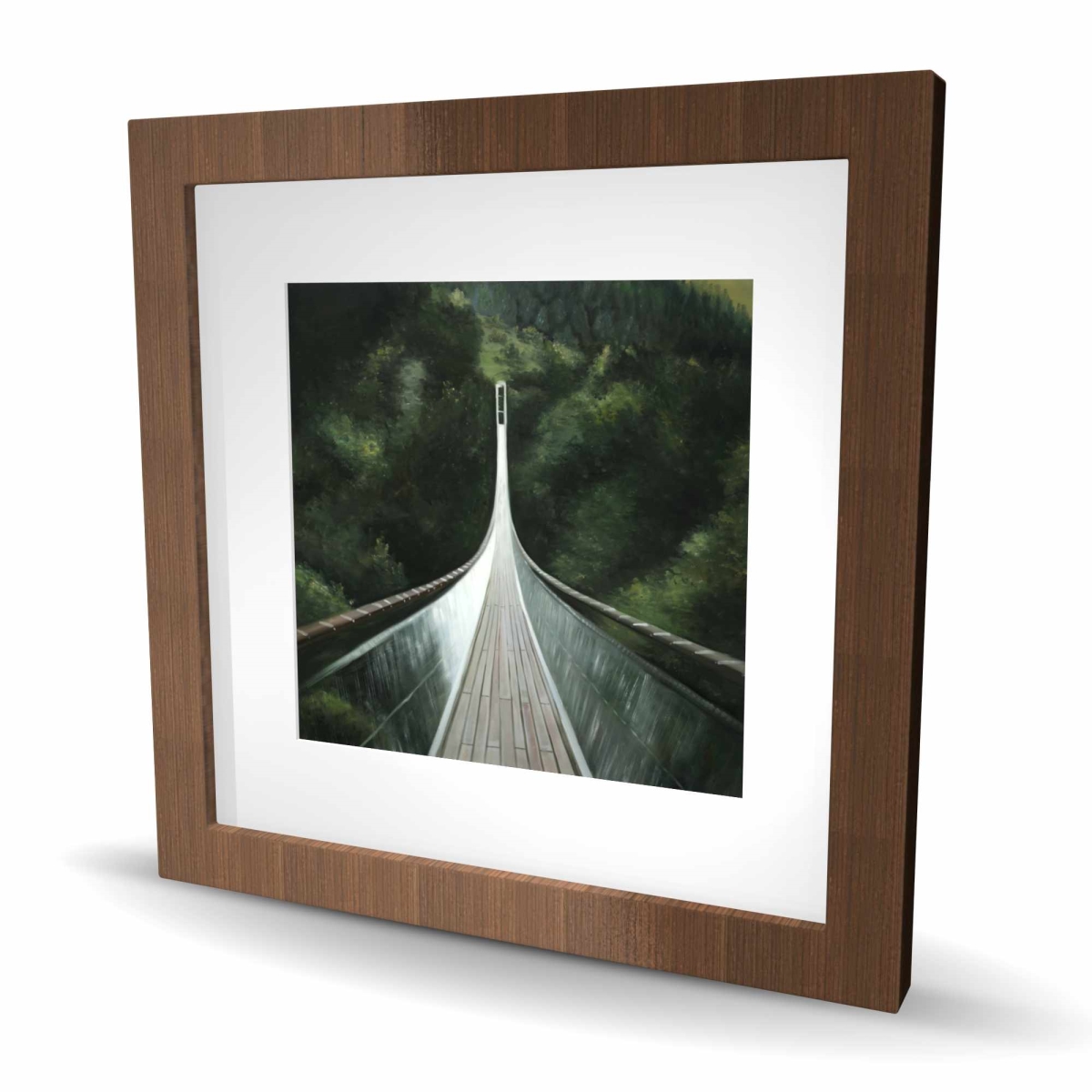 C1FM1616X99F4E 16 x 16 in. Steep Bridge - Modern Trees Framed Matted Print Wall Art - Home Decor