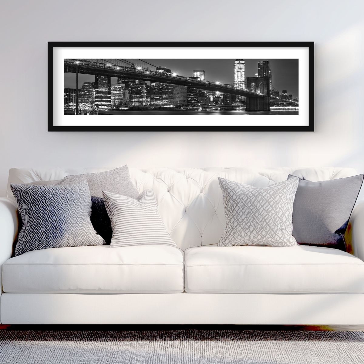 C1FM1648Y2PHME 16 x 48 in. City Under the Night - Gray Framed Matted Print Wall Art - Home Decor