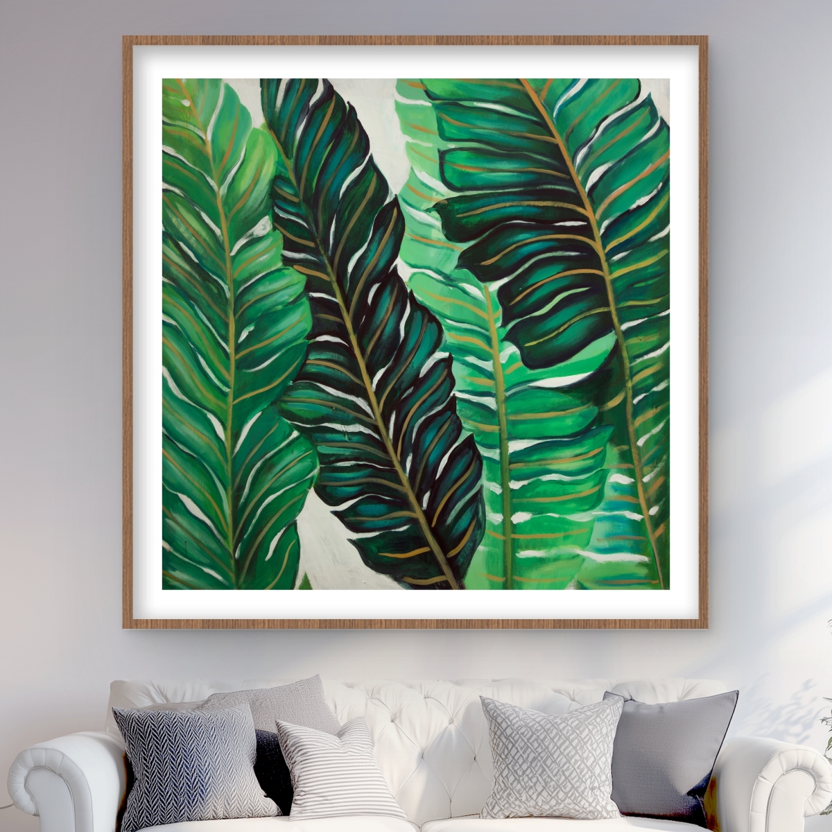 C1FM48480IWDPP 48 x 48 in. Leaves Exotic Framed Matted Print Wall Art - Unique Plant Decor