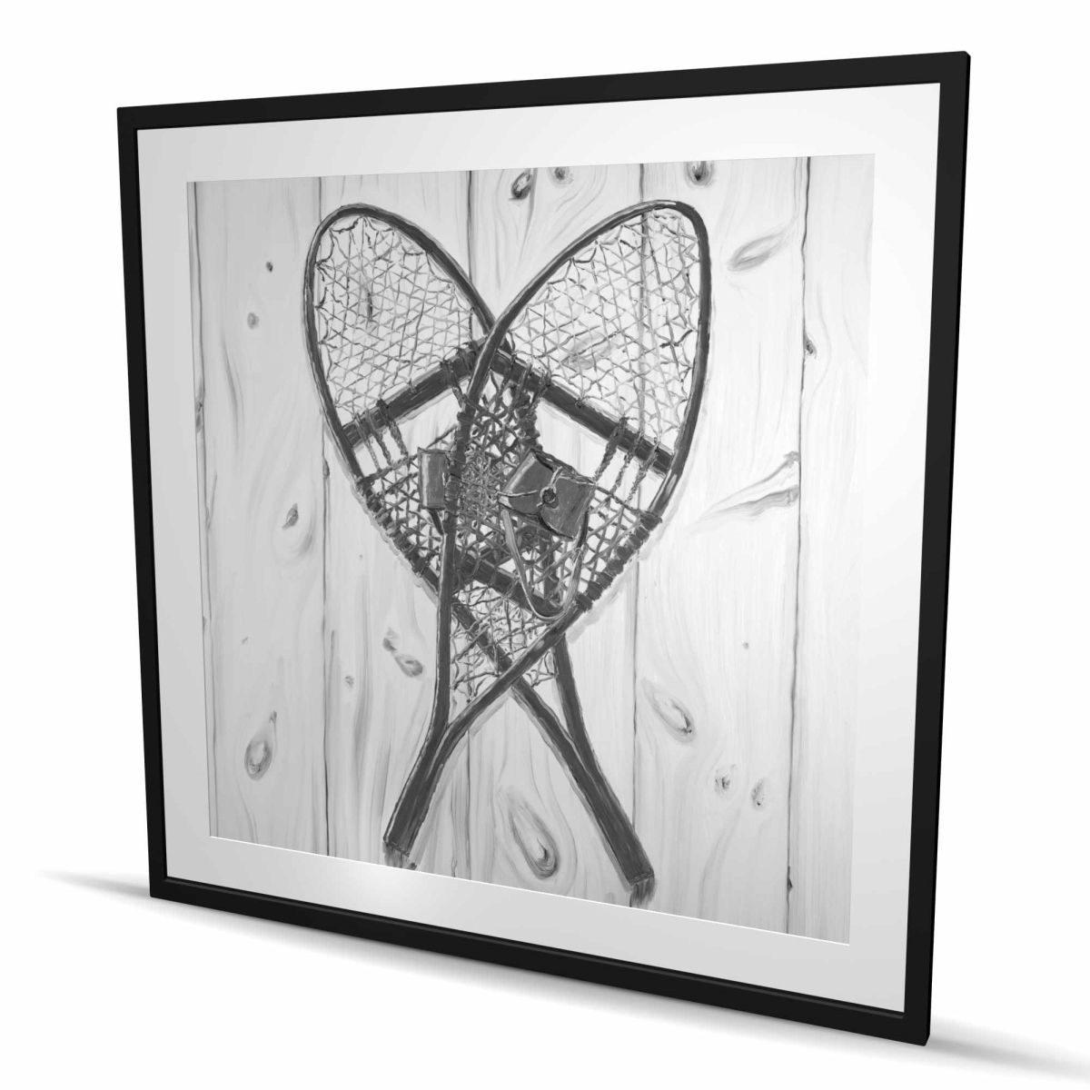 C1FM48480KTL04 48 x 48 in. Vintage Monochrome Wood Snowshoes - Rustic Framed Print Wall Art