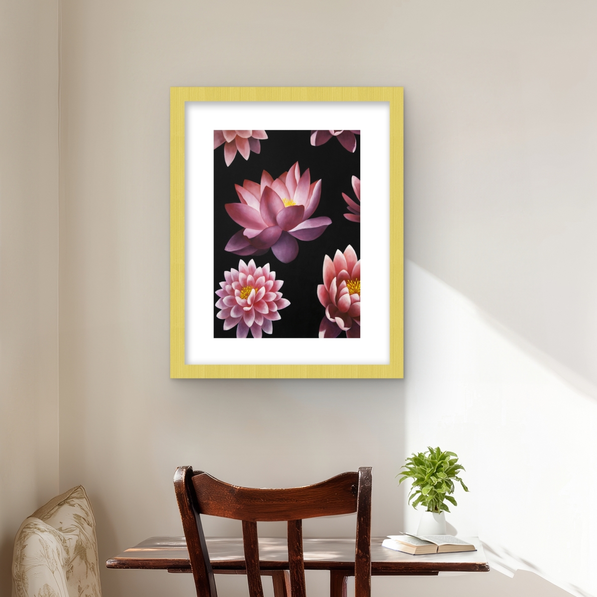 C1FM1620QTUDLL 16 x 20 in. Lotus Flower Pattern - Framed Matted Print Wall Art for Bedroom Decor