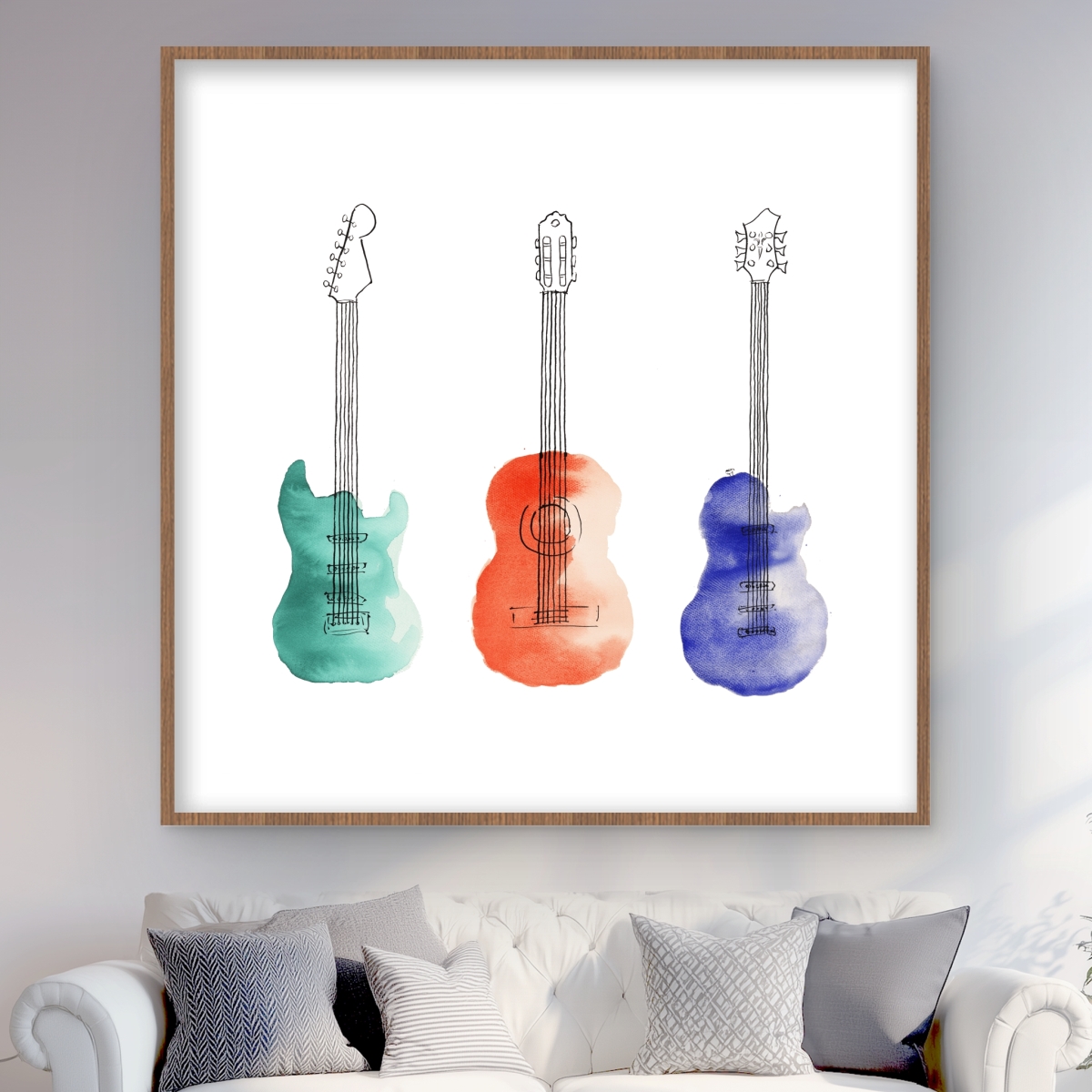 C1FM4848B4KSUT 48 x 48 in. Three Guitars - Red Framed Matted Print Wall Art for Kids Room Decor
