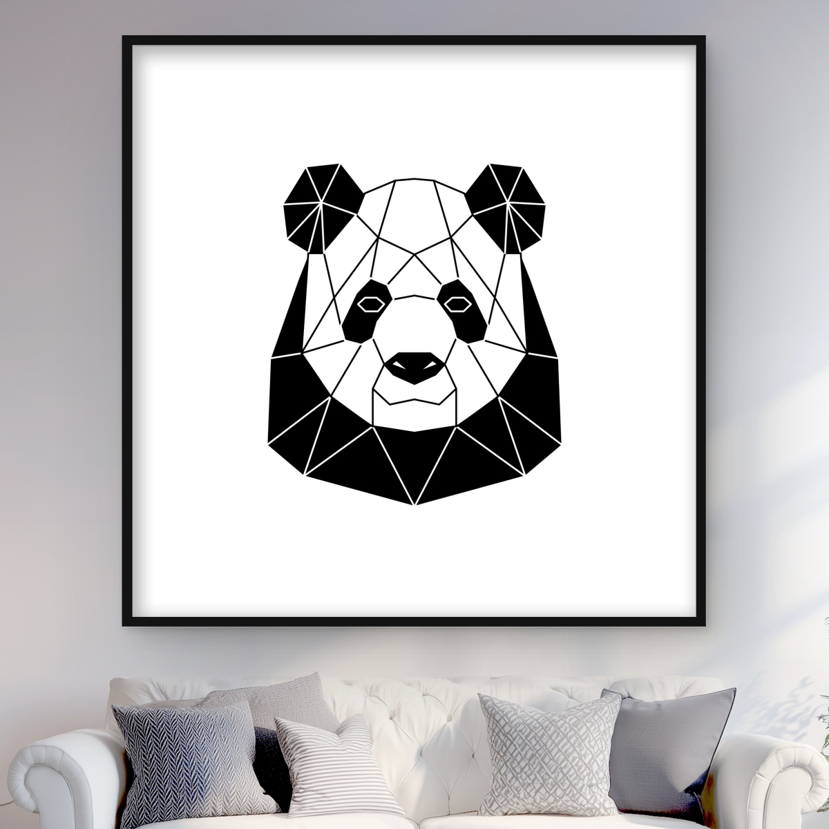 C1FM4848KS4SSH 48 x 48 in. Geometric Panda - Black & White Wildlife Print Wall Art - Home Decor