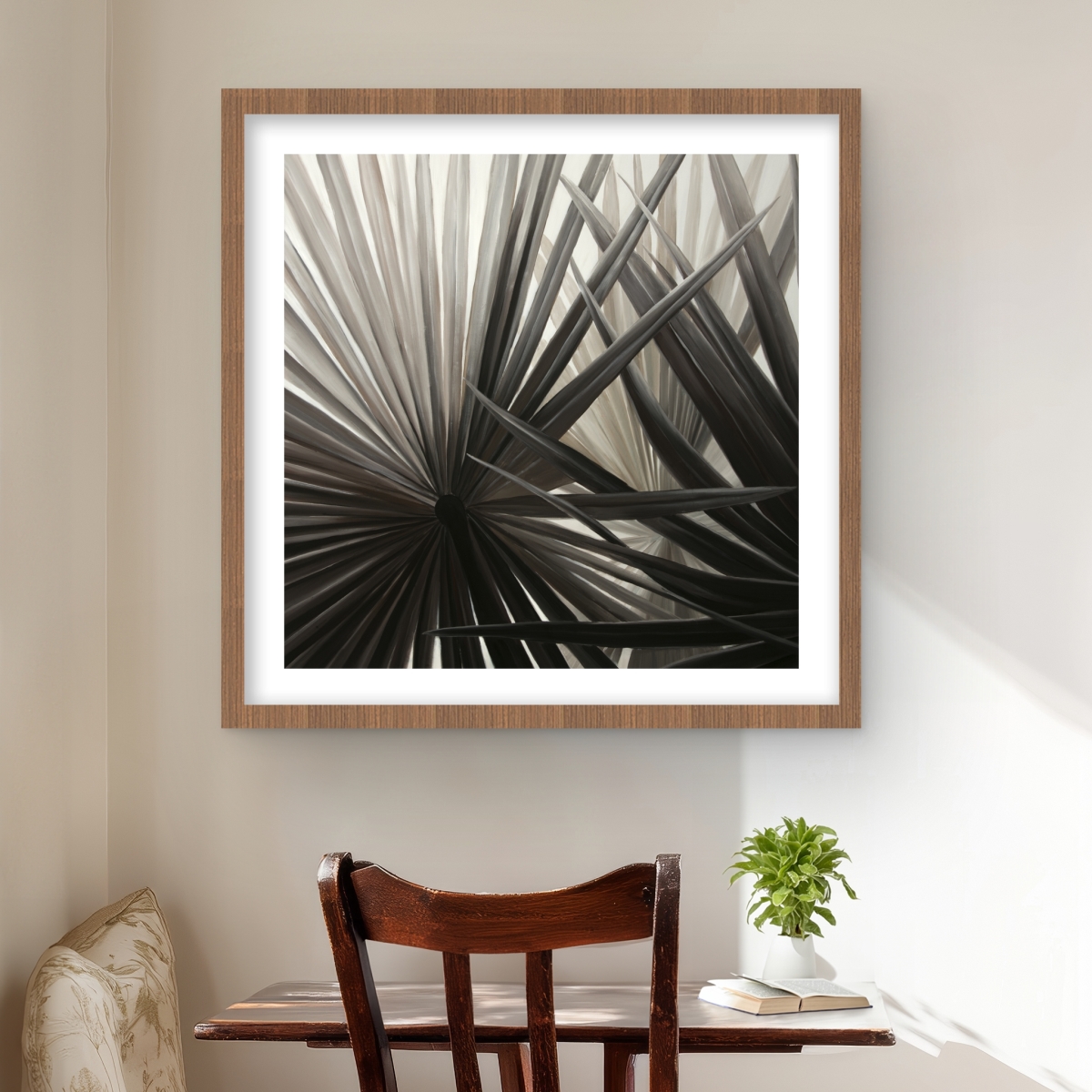 C1FM2424CF7KET 24 x 24 in. Grayscale Tropical Plants Print Wall Art - Beige Floral Home Decor