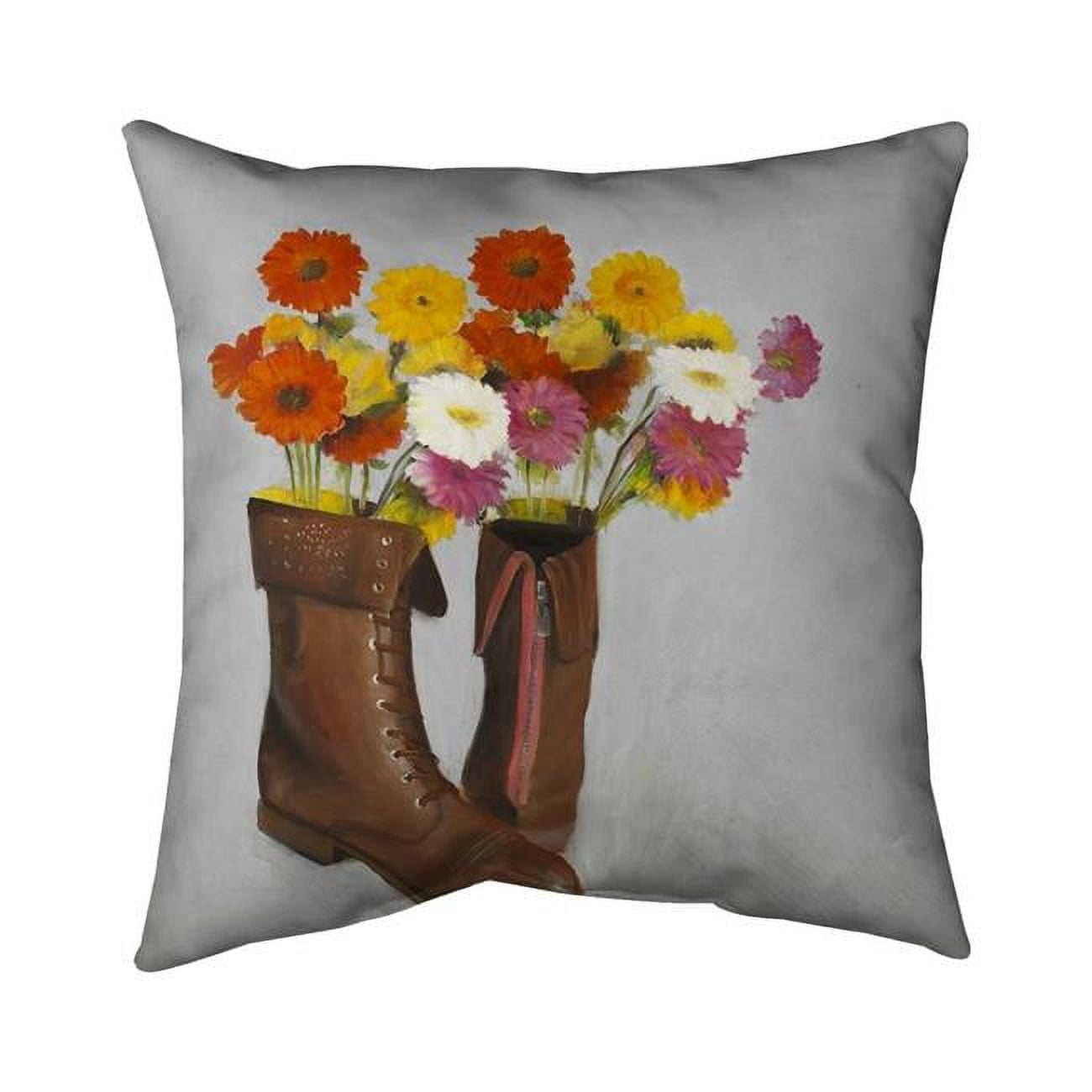 18 x 18 in. Boots with Daisies Flowers-Double Sided Print Indoor Pillow