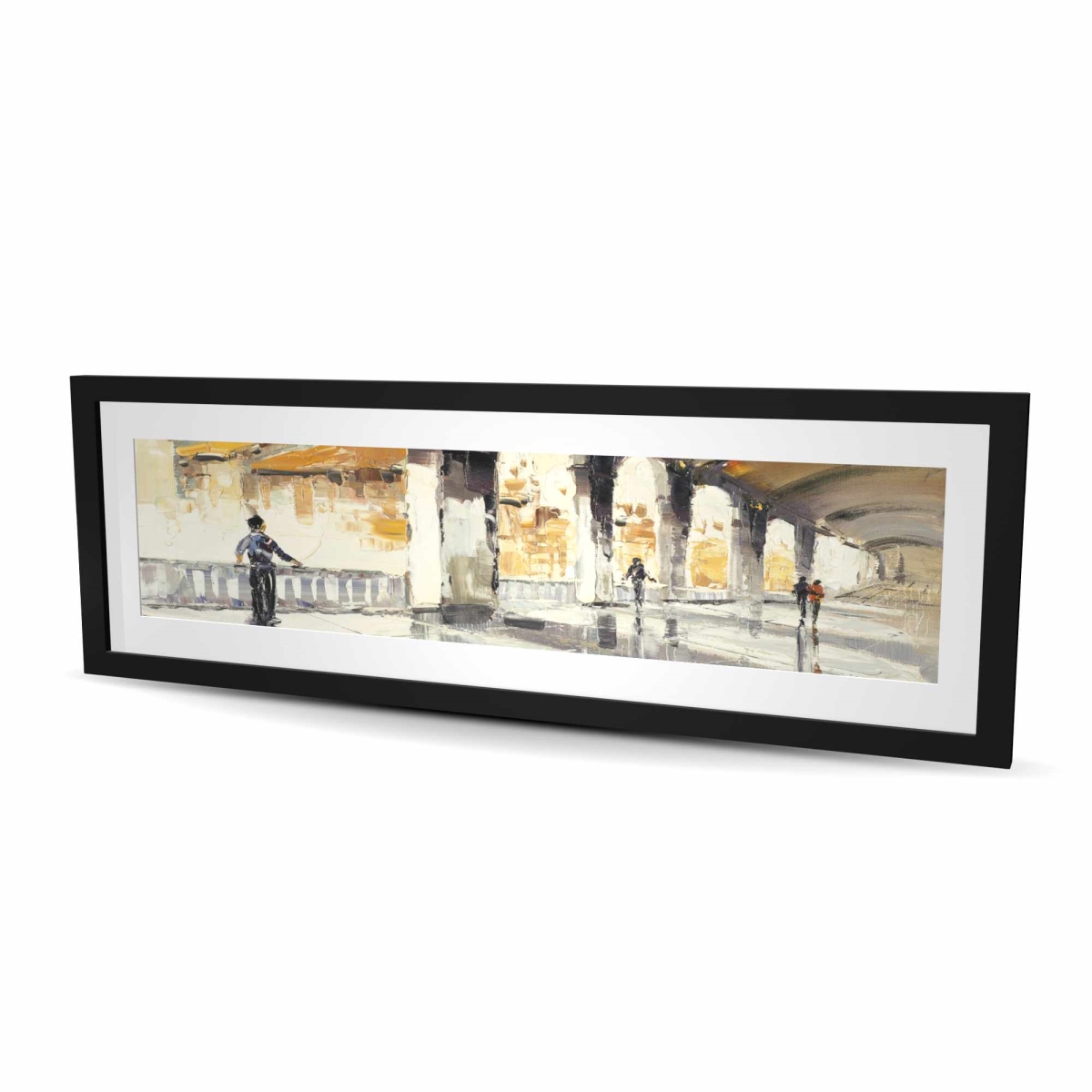C1FM1648VMPHP2 16 x 48 in. People in a Spacious Hall - Framed Matted Print Wall Art - Home Decor