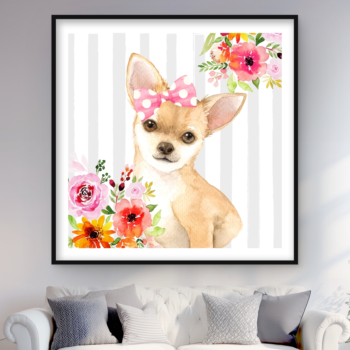 C1FM484801LZV6 48 x 48 in. Chihuahua Dog Art Print Wall Art - White Bedroom Framed Matted Decor