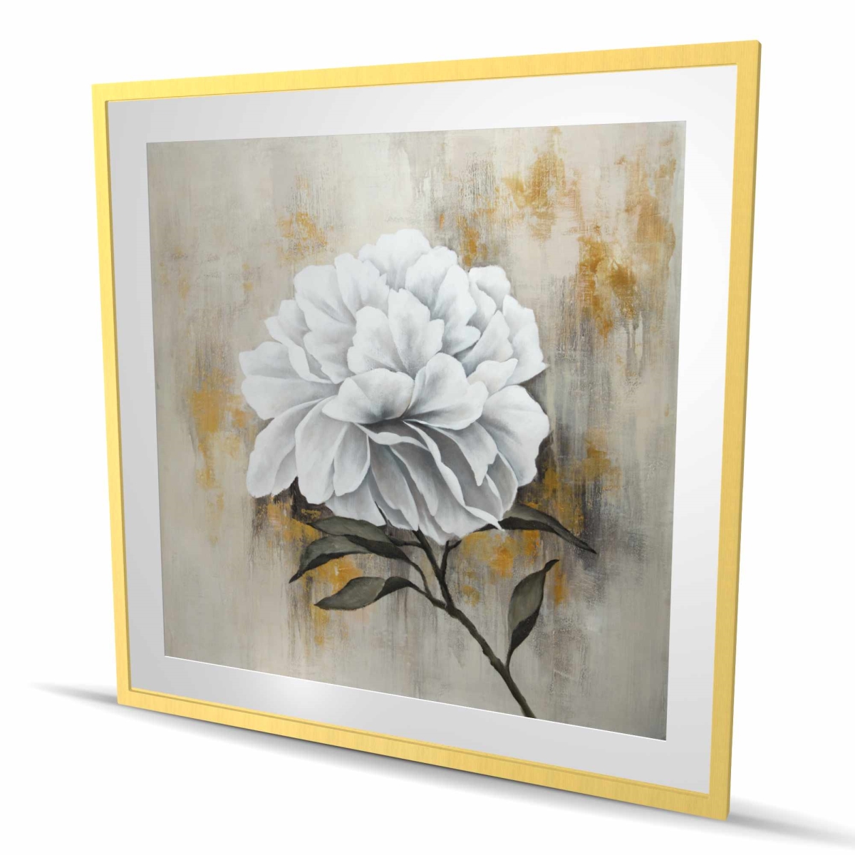 C1FM48480BR05E 48 x 48 in. White Peony - Beige Framed Matted Print Wall Art - Floral Home Decor