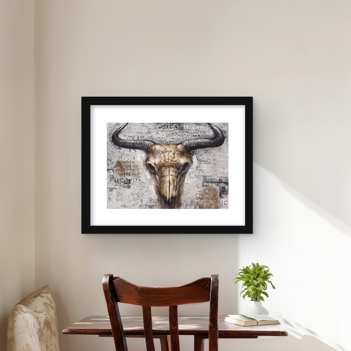 C1FM1620QL50DF 16 x 20 in. Bull Skull with Typography - Rustic Office Framed Print Wall Art
