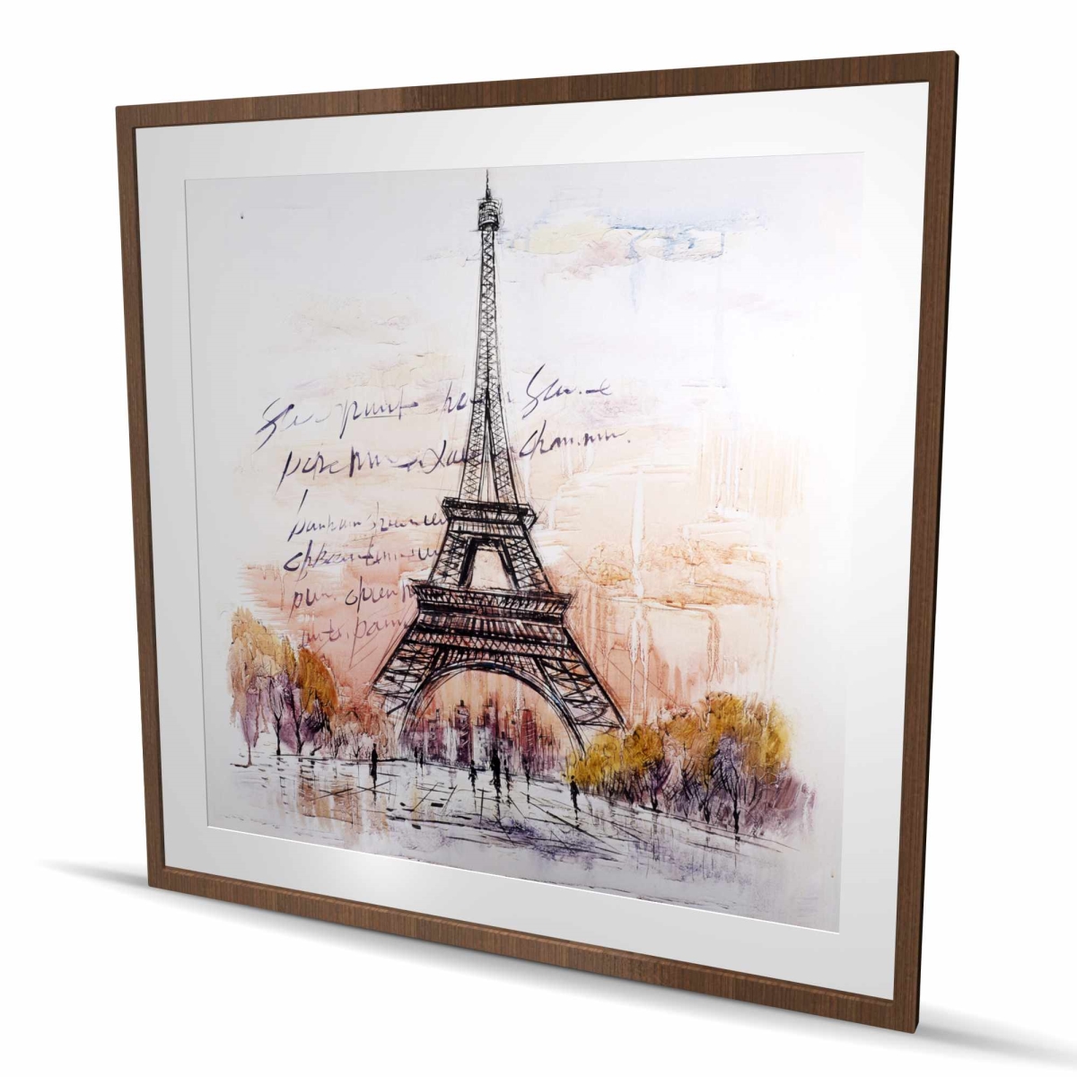 C1FM4848BSLMLZ 48 x 48 in. Eiffel Tower Sketch with Handwritten Message - Framed Print Wall Art