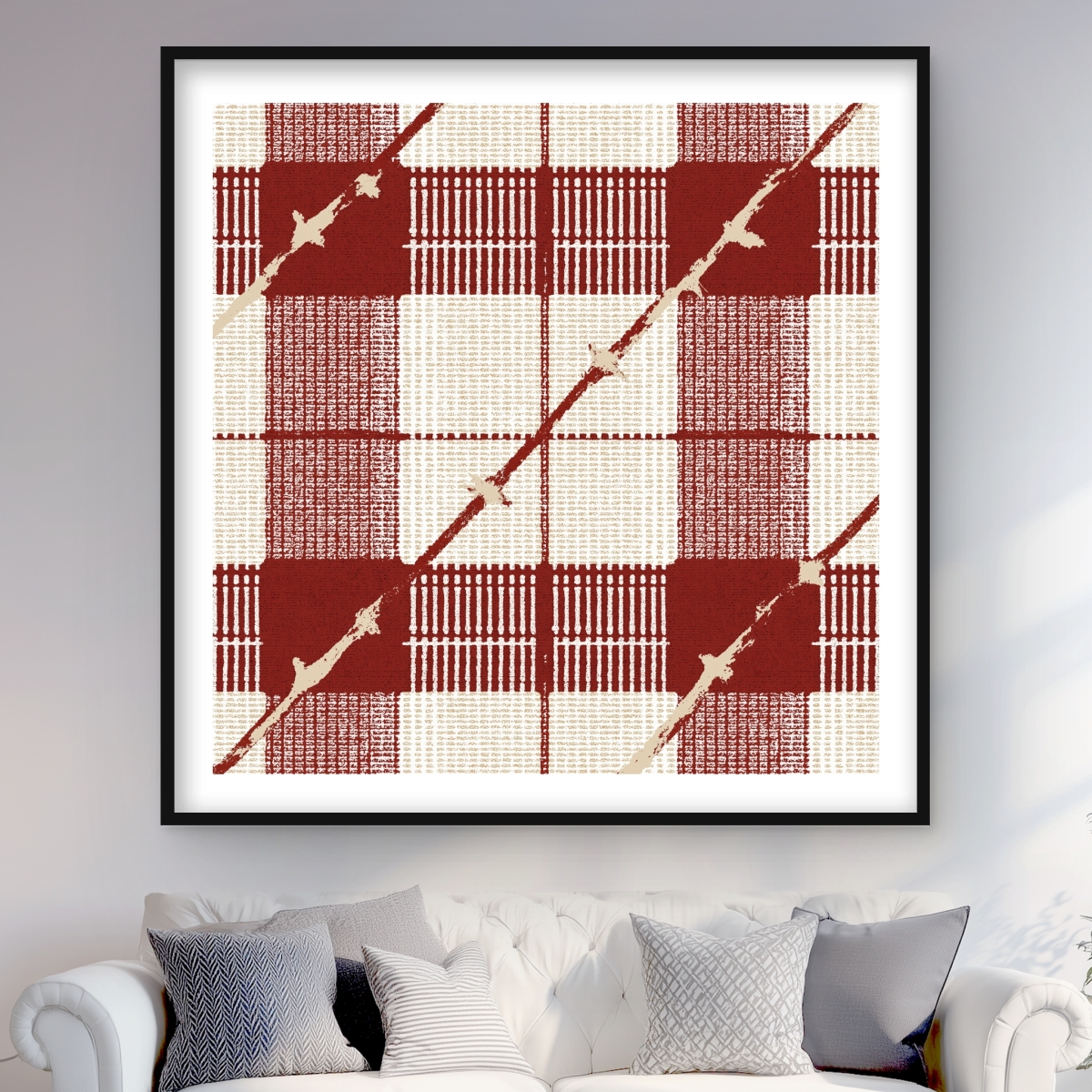 C1FM4848BVT2VT 48 x 48 in. Red Square Pattern - Blue Framed Matted Print Wall Art - Home Decor