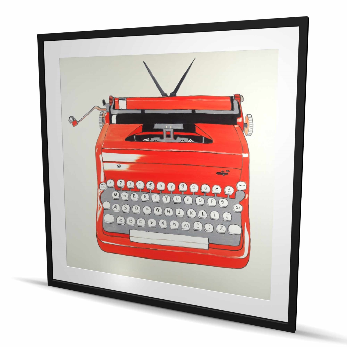C1FM4848C7QGYB 48 x 48 in. Red Typewriter Machine Print Wall Art - Framed Matted Home Decor
