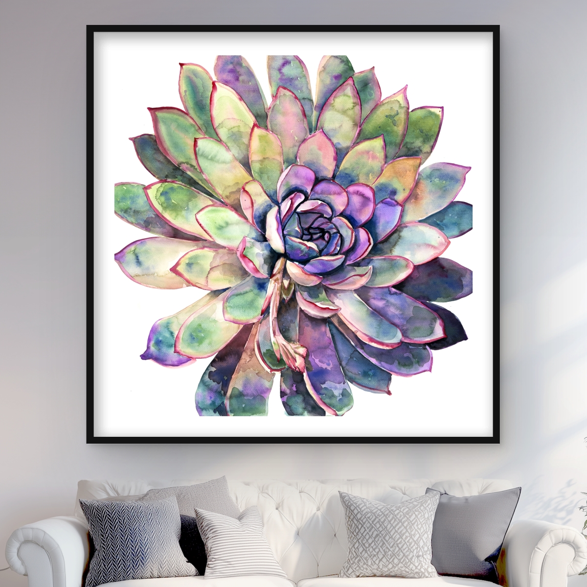 C1FM4848C8O6EX 48 x 48 in. Multicolored Succulent - Floral Green Framed Print Wall Art for Decor