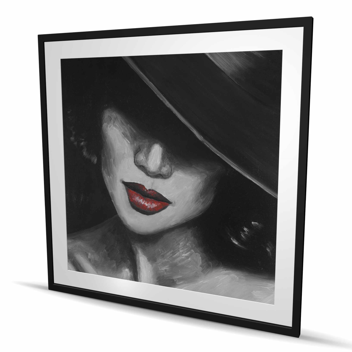 C1FM4848K7QSPK 48 x 48 in. Mysterious Red Lips Lady - Romantic Framed Matted Print Wall Art