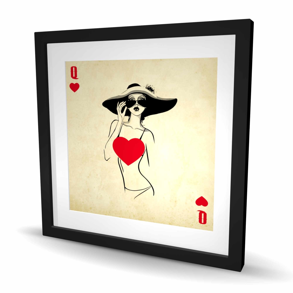 C1FM2424RP0ZXL 24 x 24 in. Queen of Hearts - Black Framed Matted Print Wall Art - Home Decor