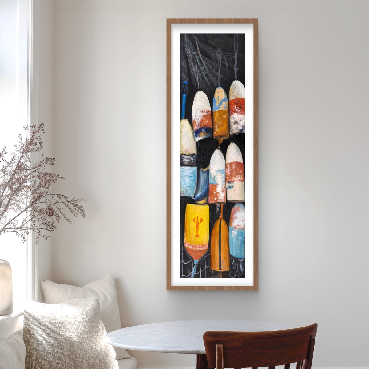 C1FM1648279DVV 16 x 48 in. Vintage Lobster Buoys Print Wall Art - Still Life Marine Home Decor