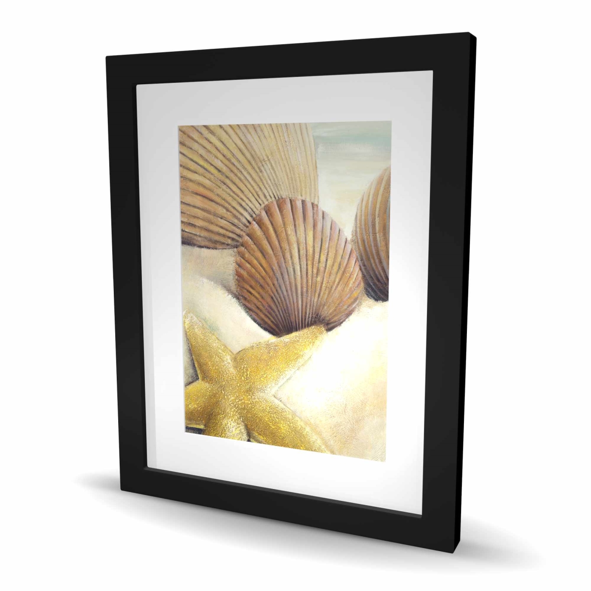 C1FM1620CF7WZ9 16 x 20 in. Starfish & Seashells Beach Print Wall Art - Framed Bathroom Decor