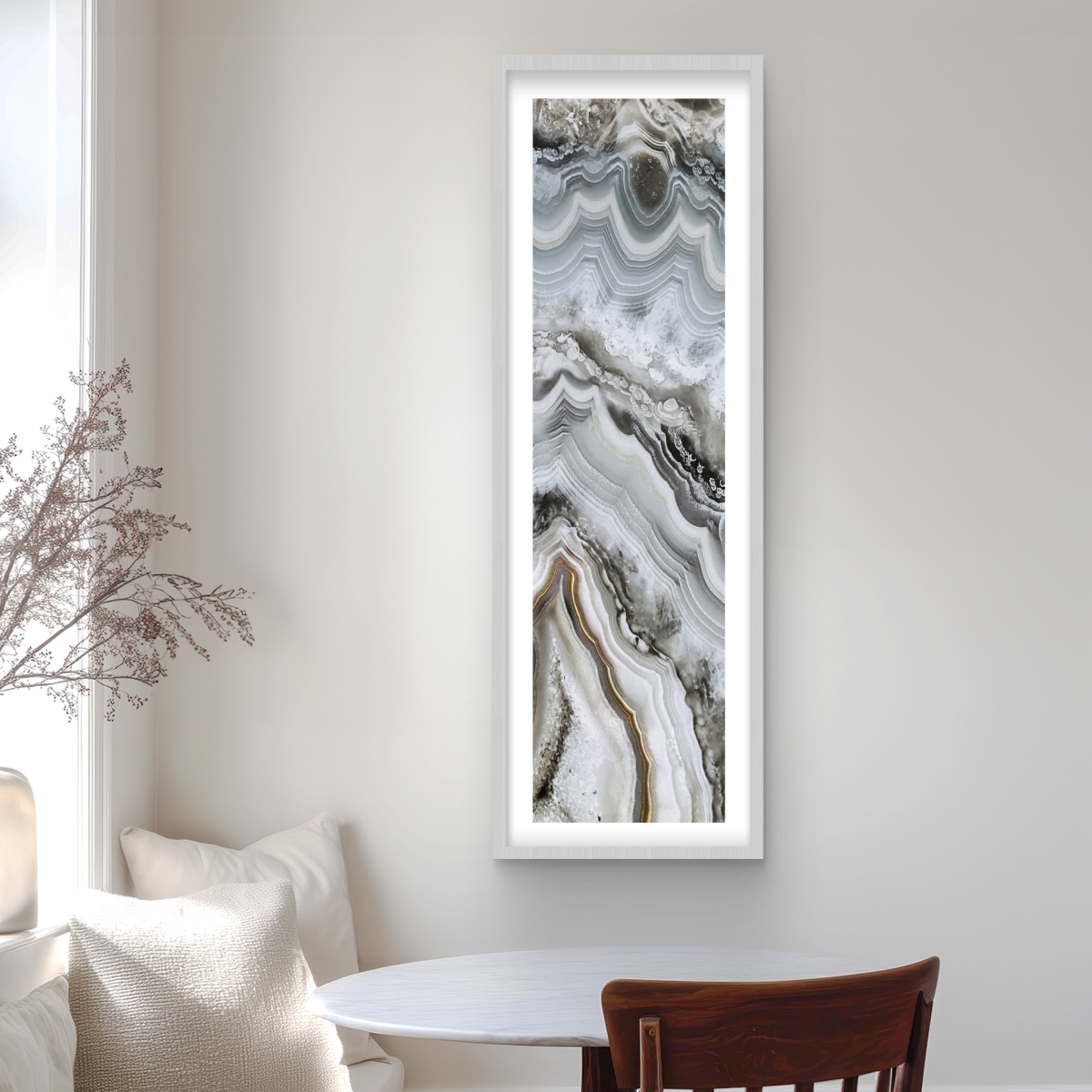 C1FM1648C7DAY0 16 x 48 in. Abstract Geode - Gray Framed Matted Print Wall Art for Home Decor
