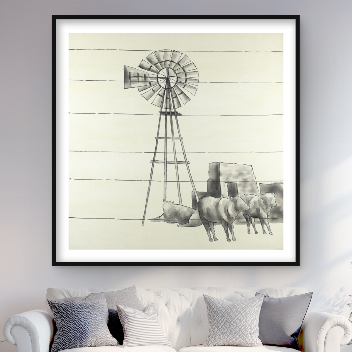 C1FM48481SITK9 48 x 48 in. Vintage Old Texas Windmill Print Wall Art - Rustic Kitchen Decor