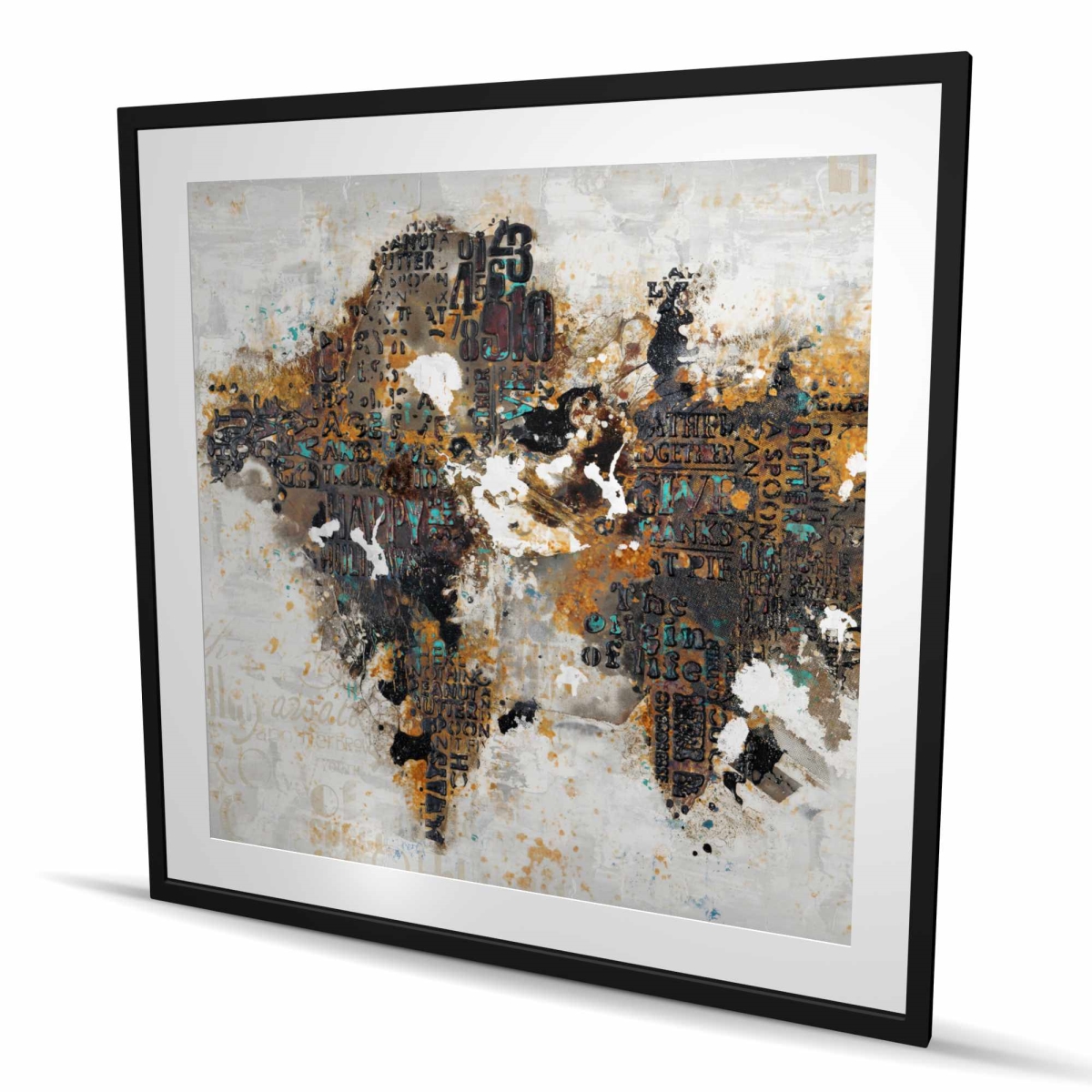 C1FM48486KK7PF 48 x 48 in. Abstract World Map with Typography - Framed Matted Print Wall Art